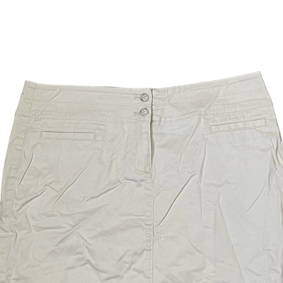J.Jill Live In Chino Pencil Skirt Two Button Stretch Beige Split Back Women Sz.4 - Picture 2 of 8